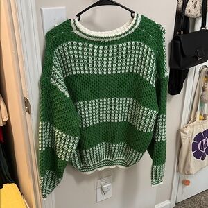 Green and White Knit Sweater